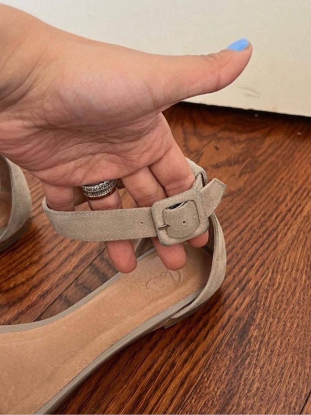 joie taupe gray lyla suede fringe ankle buckle sandals flat - Picture 8 of 8